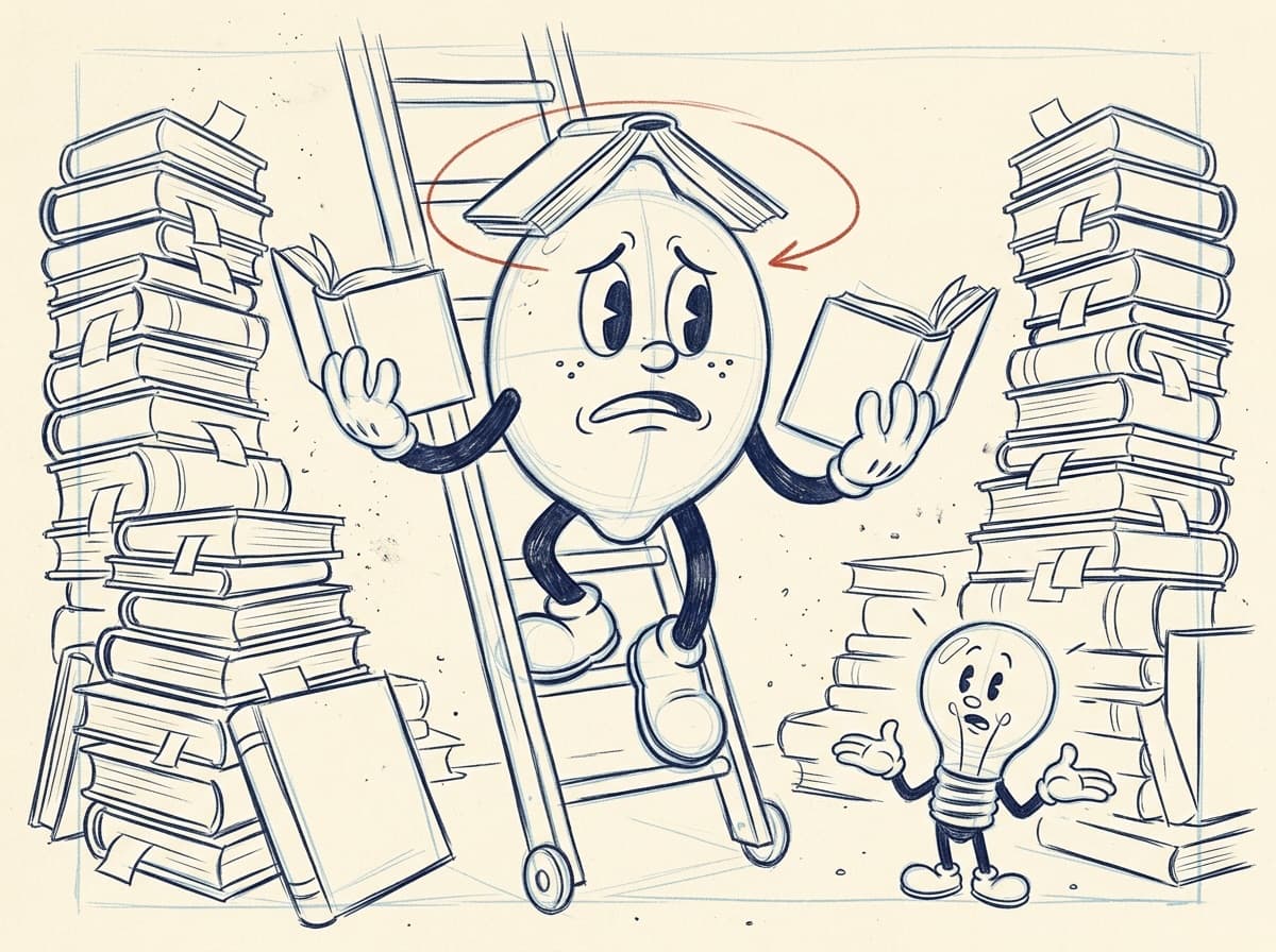 Pencil storyboard rough of the lemon on the library ladder with a book on his head, the first sketch of scene one.